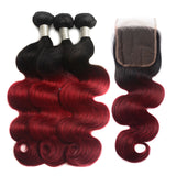 Burgundy Body Wave  3 Bundles and FREE Lace Closure