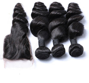 Loose Wave Peruvian Hair 3 Bundles and Free Closure