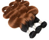 7A  #T1b/30 Ombre Body Wave Brazilian Hair #3 Bundles with #1 FREE Lace Closure